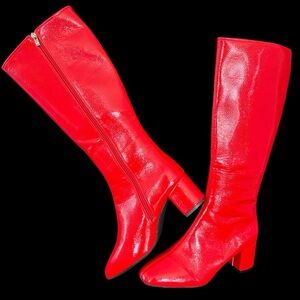 Retro 60s Red Patent Knee High Boots